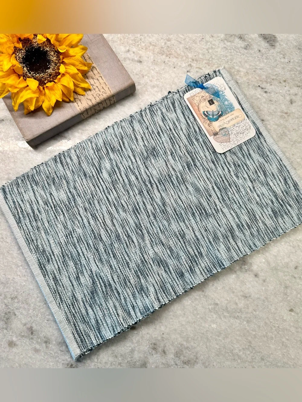 New Blue Black White Woven 100% Cotton Rectangular Placemats Set of 4 - 12”x18”